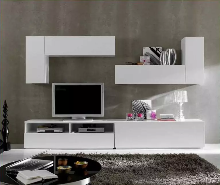 Modulaariset huonekalut nykyaikaiseen tyyliin olohuoneelle (60 valokuvaa): Valitse moduulit TV-alueella, hyllyt ja muut modulaariset järjestelmät 9725_4