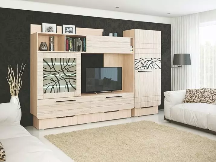 Modulaariset huonekalut nykyaikaiseen tyyliin olohuoneelle (60 valokuvaa): Valitse moduulit TV-alueella, hyllyt ja muut modulaariset järjestelmät 9725_41