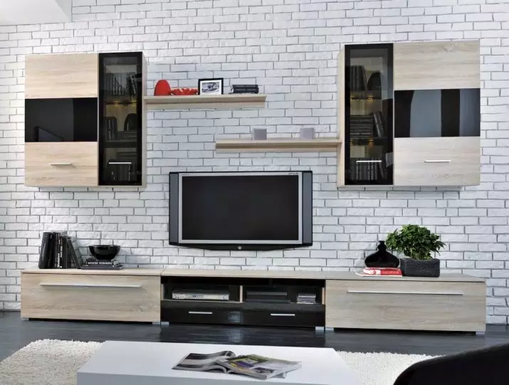 Moduláris bútorok egy kortárs stílusban a nappali (60 fotók): Válassza ki a nappaliban lévő modulokat a TV területén, polcokon és más moduláris rendszerekben 9725_44