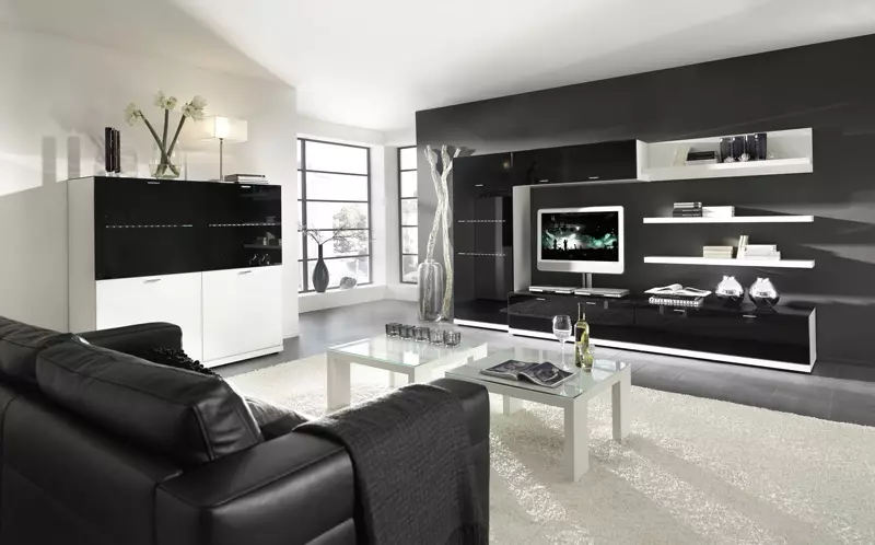 Moduláris bútorok egy kortárs stílusban a nappali (60 fotók): Válassza ki a nappaliban lévő modulokat a TV területén, polcokon és más moduláris rendszerekben 9725_51