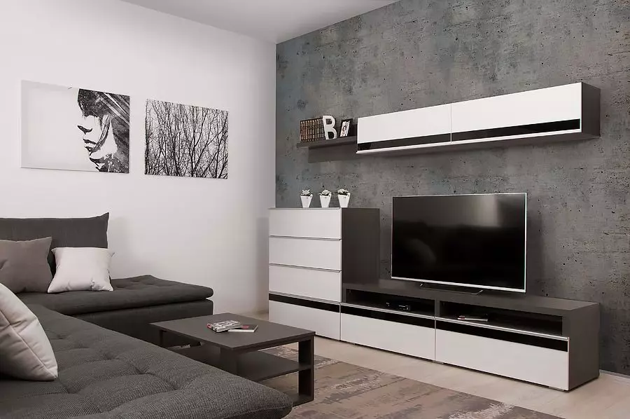Modulárny nábytok v modernom štýle pre obývaciu izbu (60 fotografií): Vyberte moduly pre obývaciu izbu v televíznej oblasti, police a iných modulárnych systémoch 9725_6