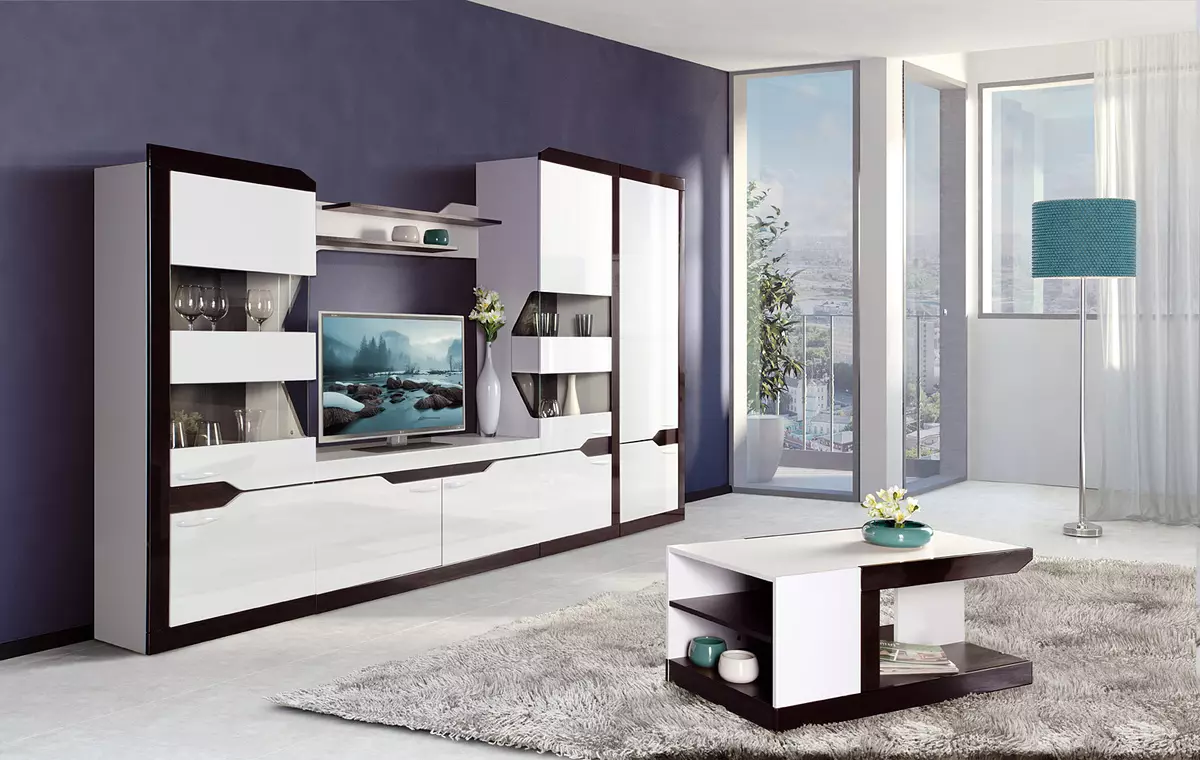 Modulære møbler i en moderne stil til stuen (60 billeder): Vælg moduler til stuen i tv-området, hylder og andre modulære systemer 9725_9