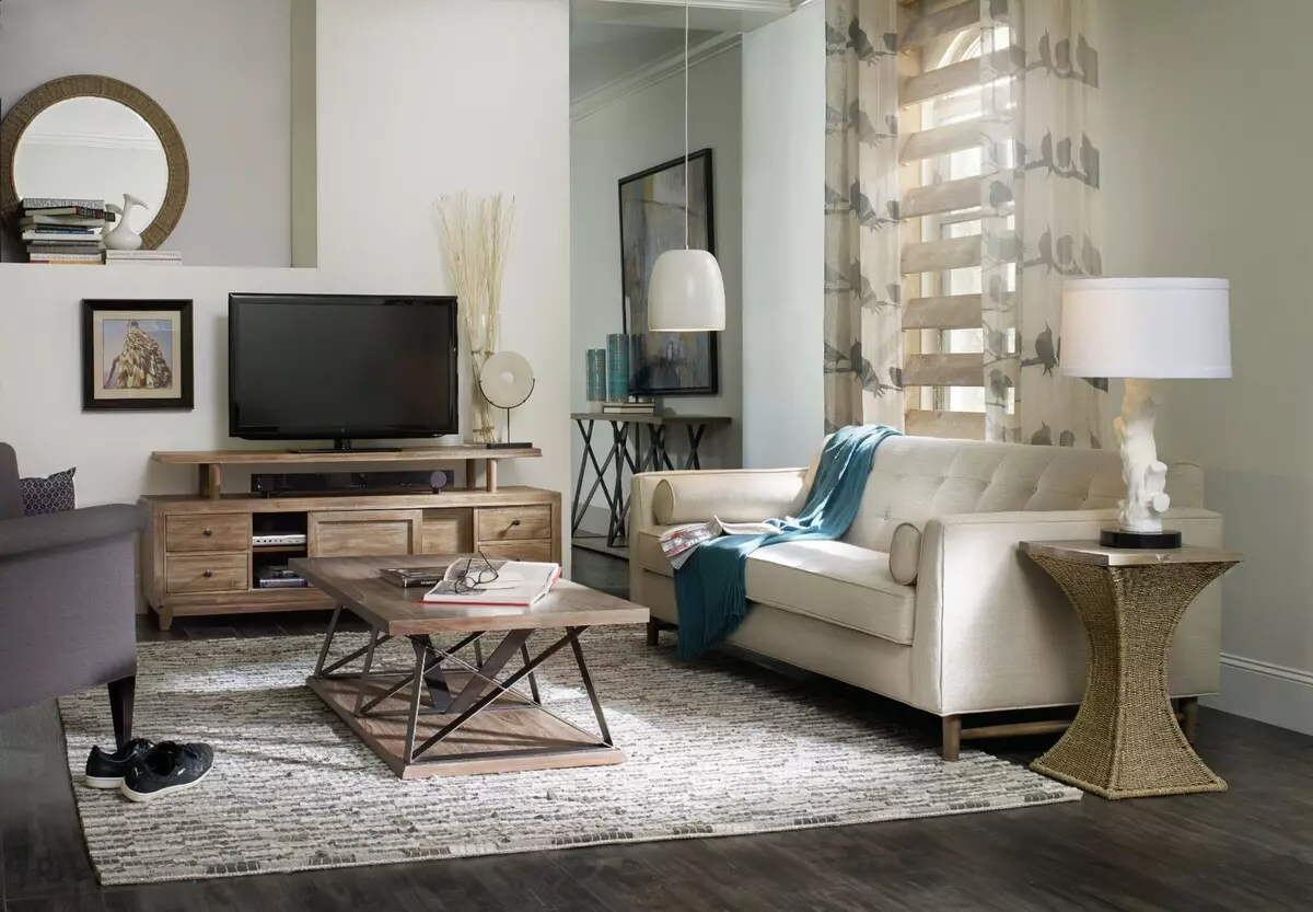 テレビの下のリビングルームの家具（47枚の写真）：ホールのどのような種類の家具がテレビのゾーンに適していますか？最高の製造業者の評価 9728_41