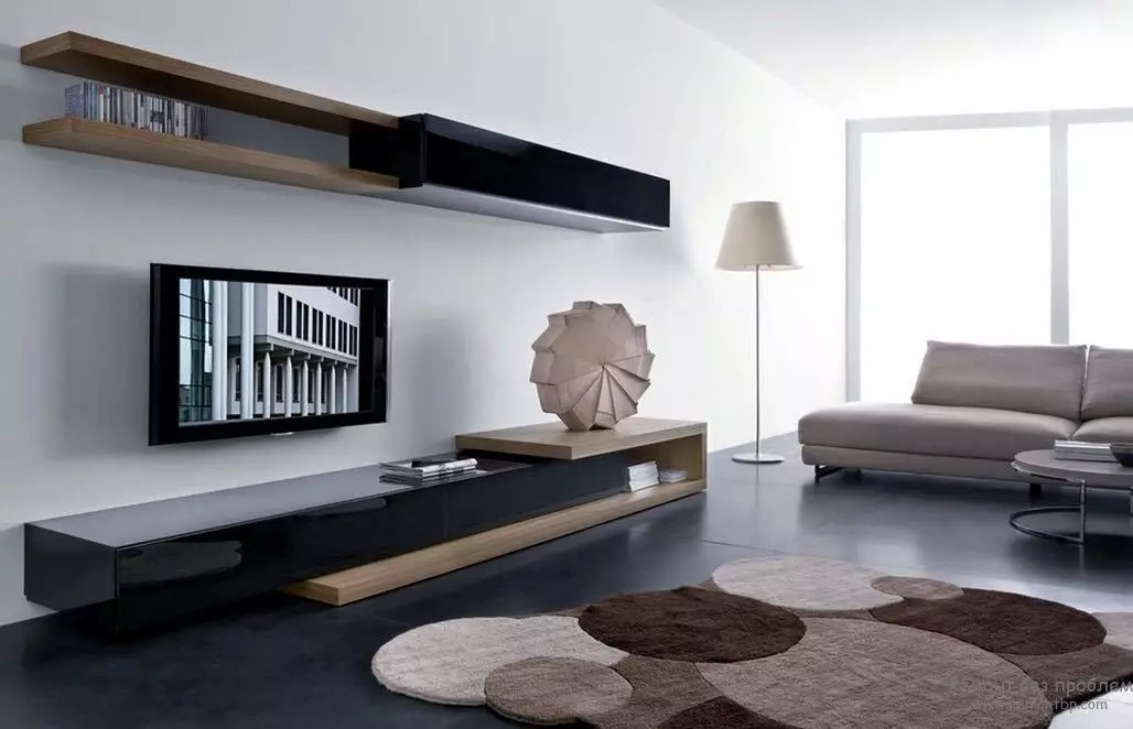 Mobles na sala de estar baixo TV (47 fotos): Que tipos de mobles no salón son axeitados na zona de TV? Avaliación dos mellores fabricantes 9728_5