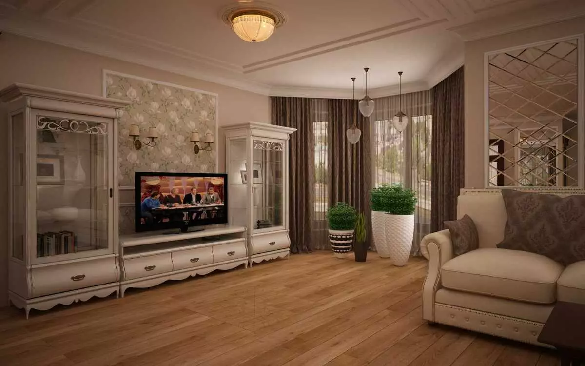 リビングルームのための明るい家具：ホールの内部の白い色調の古典的な家具 9731_10