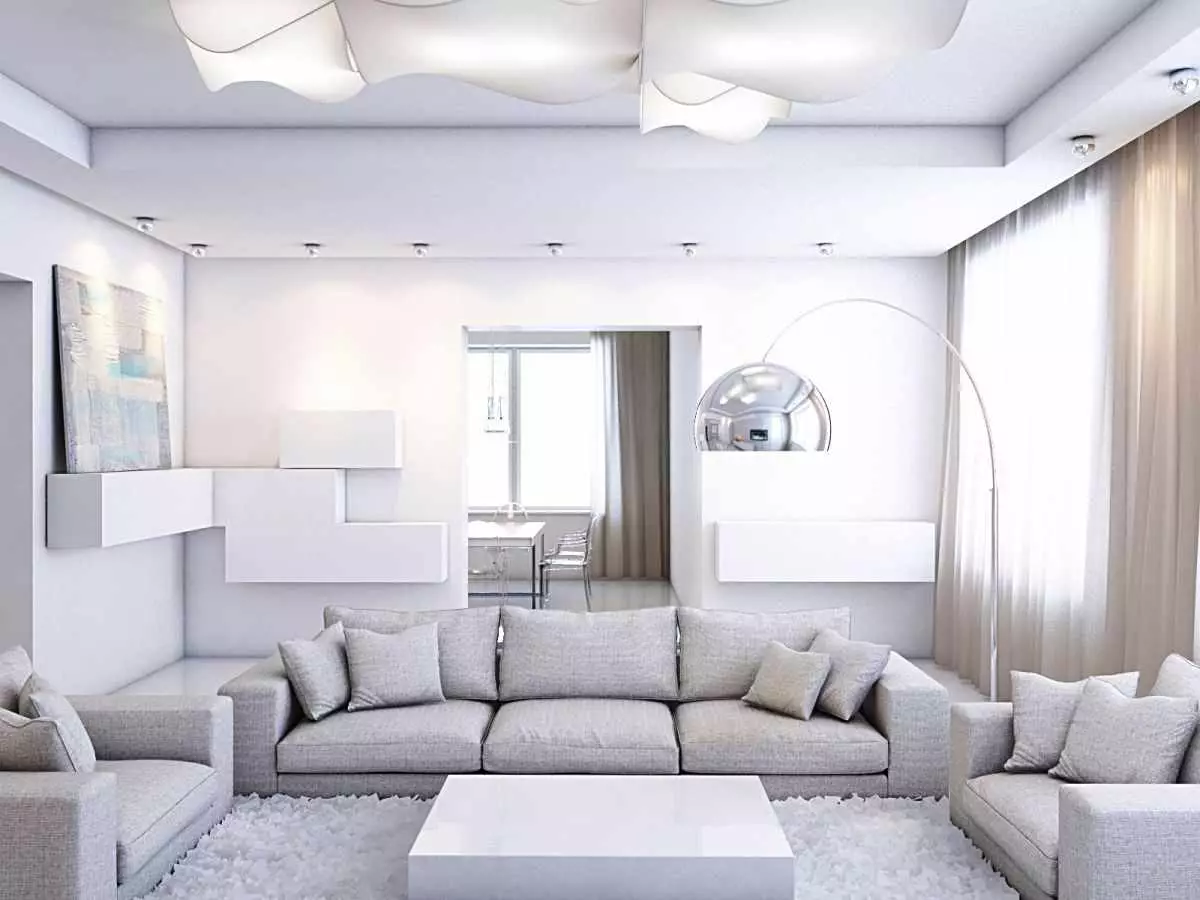 Ljusa möbler för vardagsrummet: möbler i klassiska och andra stilar i vita toner i det inre av hallen 9731_45