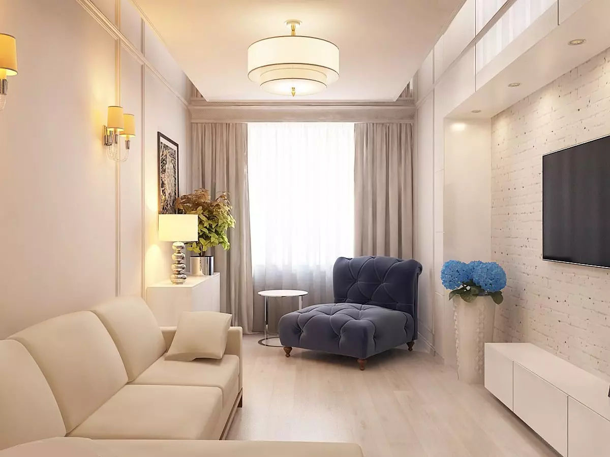 リビングルームのための明るい家具：ホールの内部の白い色調の古典的な家具 9731_5
