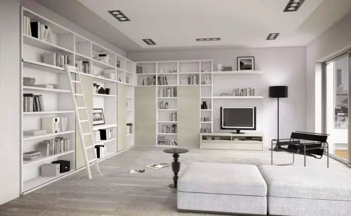 Prateleiras na sala de estar (45 fotos): prateleiras em um estilo moderno sob TV e pratos, racks de canto elegantes e outras opções no interior 9739_40