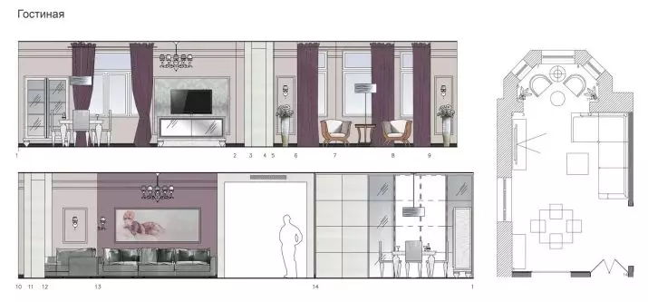 Living Room Alignment i stuen (49 billeder): Sådan sætter du møbler i hallen? Hvilke møbler at vælge og hvordan man sætter det i stuen på 18 kvadratmeter. m? Regler og plan for møbelarrangement i et rektangulært rum 9740_31