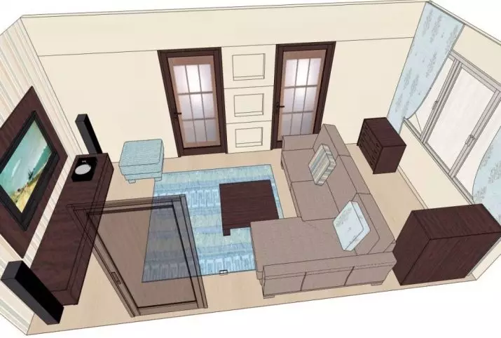 Living Room Alignment i stuen (49 billeder): Sådan sætter du møbler i hallen? Hvilke møbler at vælge og hvordan man sætter det i stuen på 18 kvadratmeter. m? Regler og plan for møbelarrangement i et rektangulært rum 9740_6