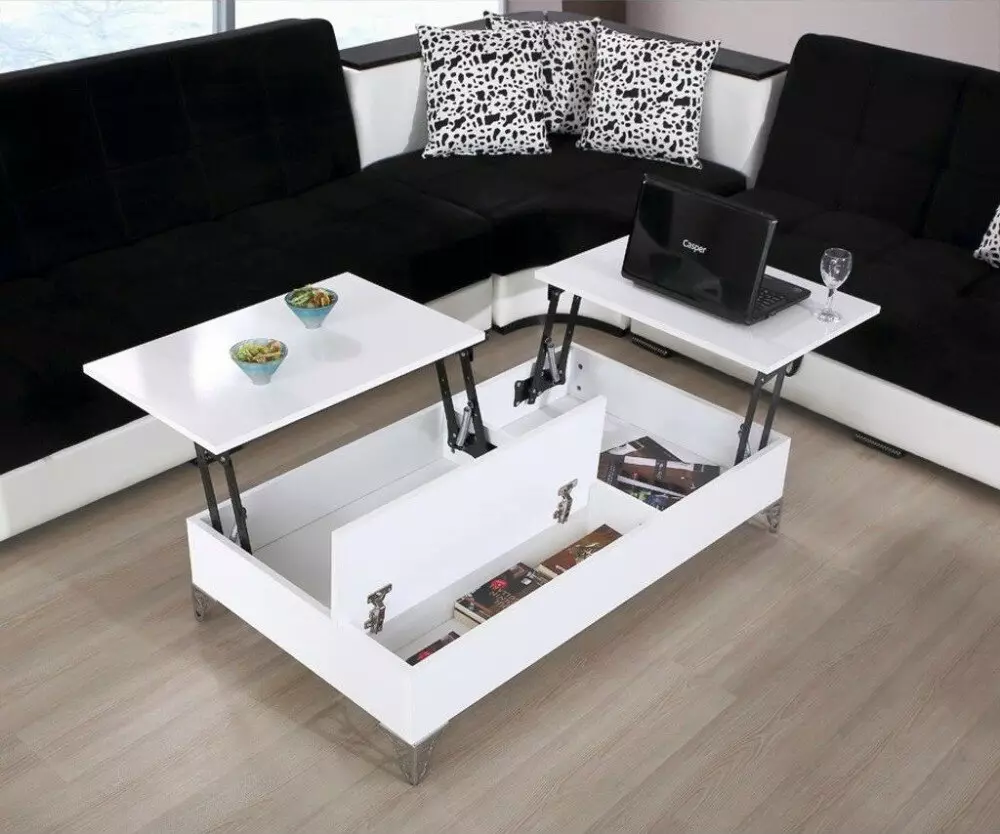 Transformador de taula per a sala d'estar (62 fotos): Taules rodones de menjador plegable i taules lliscants, taules de consola plegables i altres models a la sala 9745_11