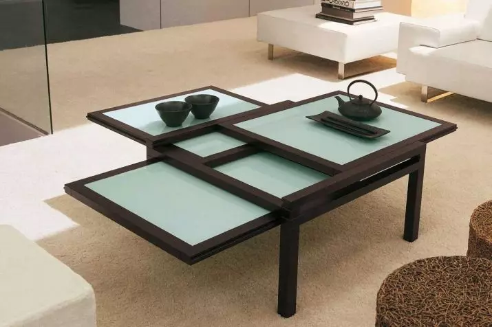 Pengubah meja untuk ruang tamu (62 foto): lipat makan meja bulat dan meja gelongsor-berdiri, meja konsol lipat dan model lain di dalam dewan 9745_14