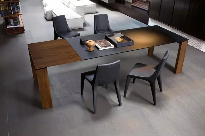 Pengubah meja untuk ruang tamu (62 foto): lipat makan meja bulat dan meja gelongsor-berdiri, meja konsol lipat dan model lain di dalam dewan 9745_16