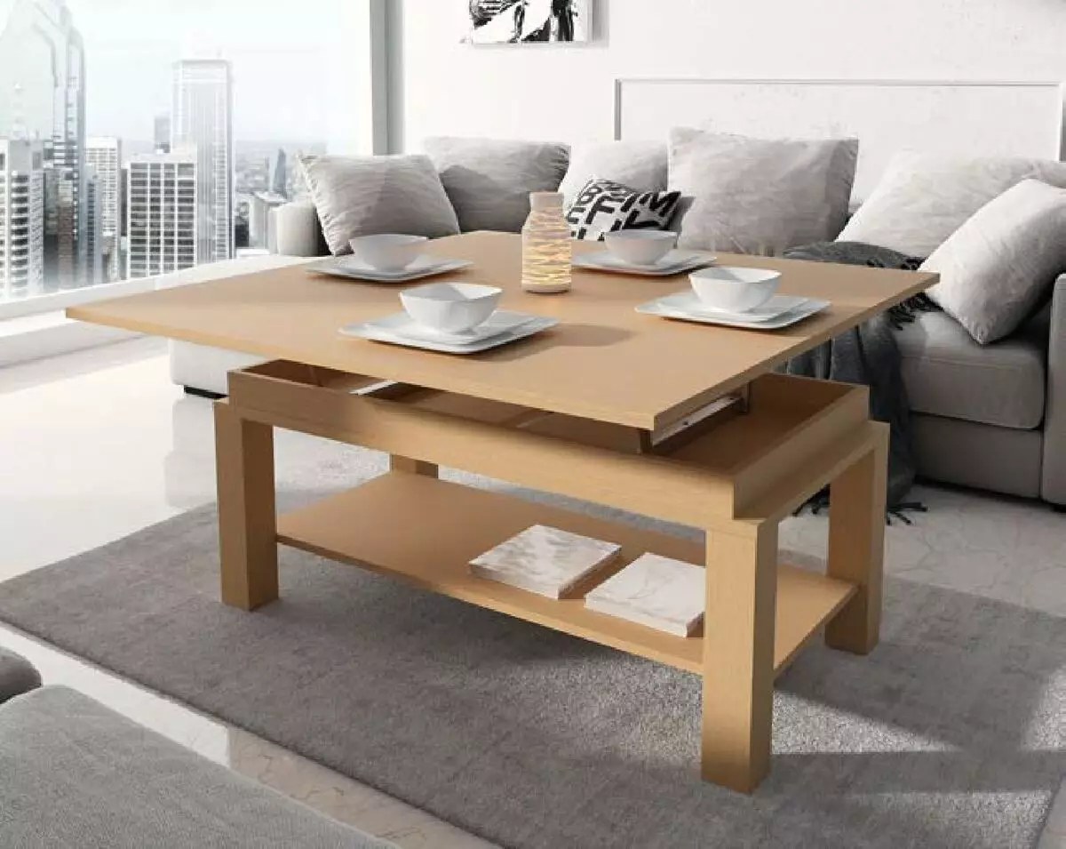 Table transformer for living room (62 photos): folding dining round tables and sliding tables-stands, folding console tables and other models in the hall 9745_22