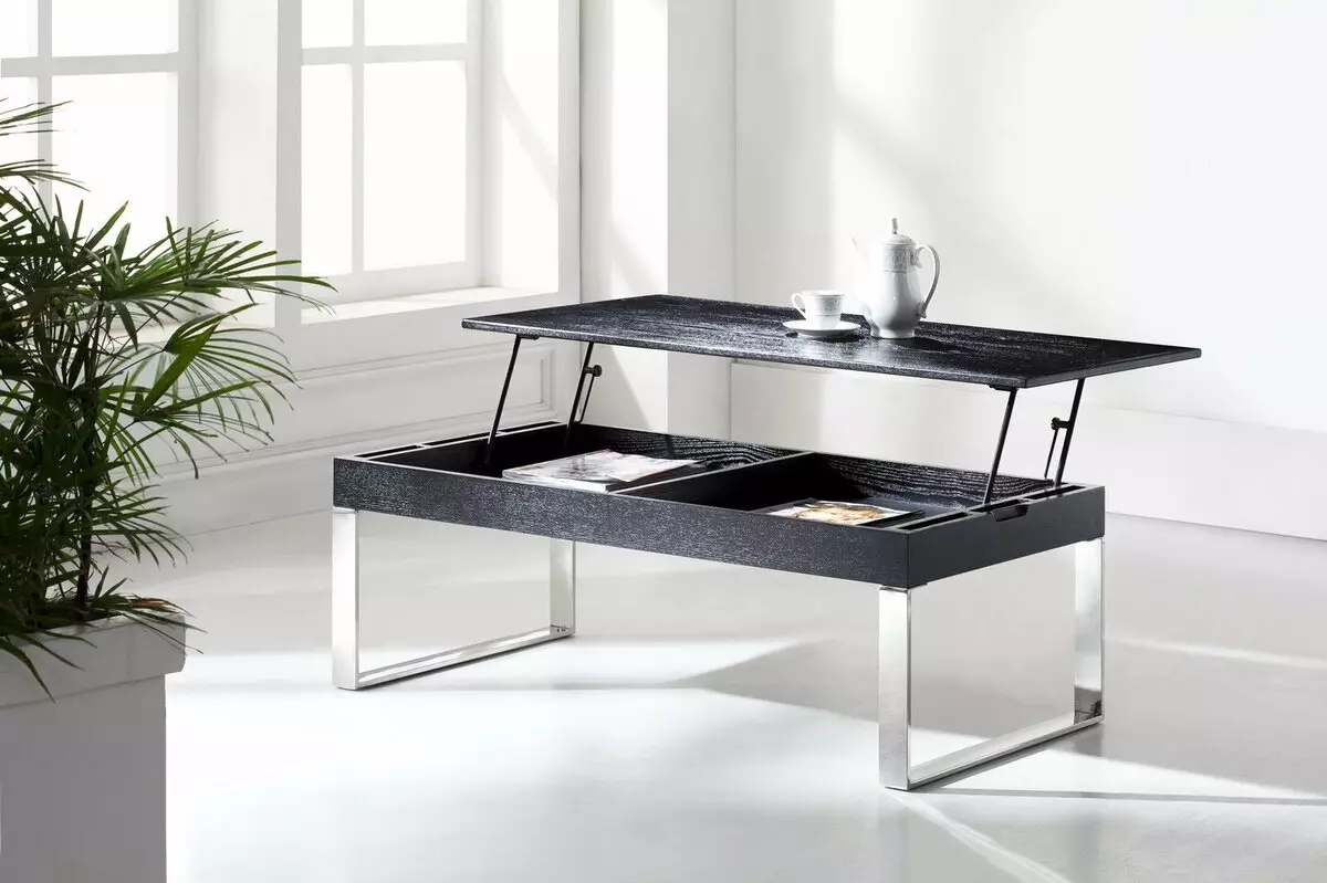 Table Transformer untuk Ruang Tamu (62 foto): Meja Putaran Bersantap Lipat dan Meja Geser-Stand, Meja Konsol Lipat dan Model Lain di Aula 9745_34