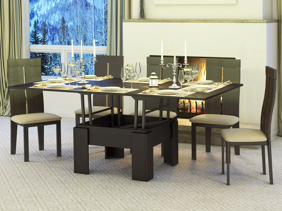 Táblázat transzformátor nappali (62 fotó): összecsukható étkező kerek asztalok és tolóasztalhoz talpak, összecsukható konzol asztalok és más modellek a folyosón 9745_40
