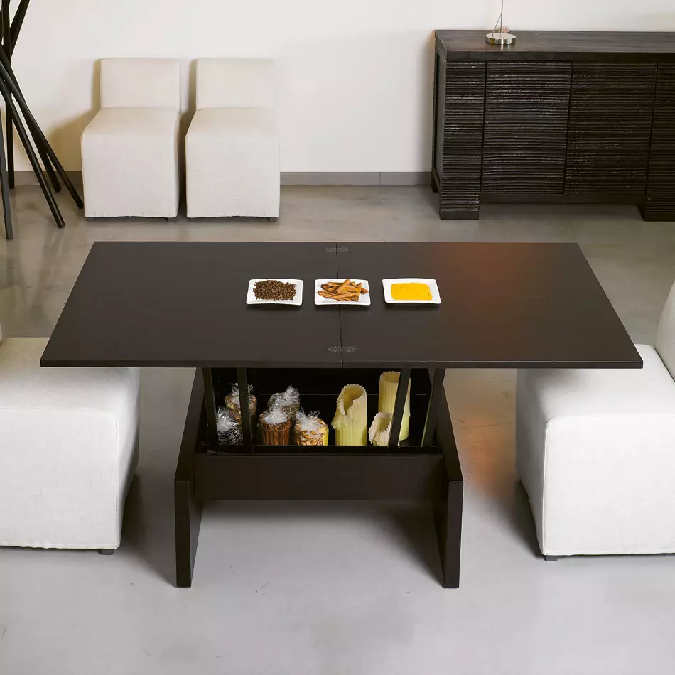 Table Transformer สำหรับห้องนั่งเล่น (รูปภาพ 62 ภาพ): การรับประทานอาหารพับโต๊ะกลมและโต๊ะเลื่อนโต๊ะพับคอนโซลและรุ่นอื่น ๆ ในห้องโถง 9745_54