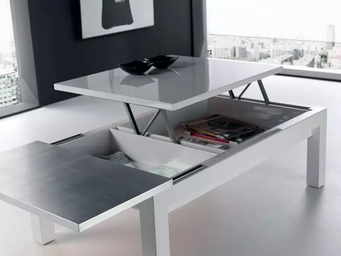 桌面變壓器為客廳（62張照片）：折疊餐桌和滑動桌椅，折疊控制台桌子和大廳的其他型號 9745_57
