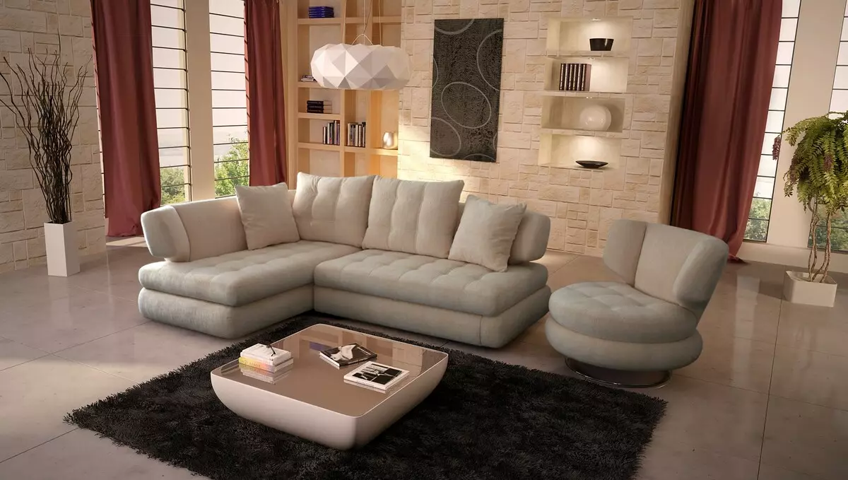 Siesas dzīvojamā istabā (157 fotogrāfijas): pārskats par mīkstajiem dīvāniem zālei, stilīgs pusapaļš un p-formas, neprofināls un elites taisnas dīvāni interjerā. Kā izvēlēties? 9758_30