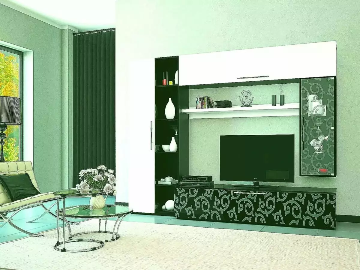Стени под телевизора в хола (62 снимки): Изберете стените по телевизията в модерен и друг стил. Модели, изработени от гипсокартон под голямата телевизия в залата и други опции 9761_3