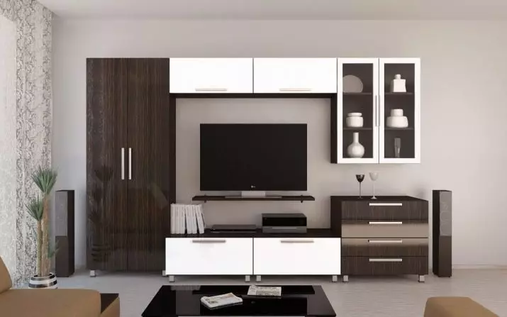 Стени под телевизора в хола (62 снимки): Изберете стените по телевизията в модерен и друг стил. Модели, изработени от гипсокартон под голямата телевизия в залата и други опции 9761_43