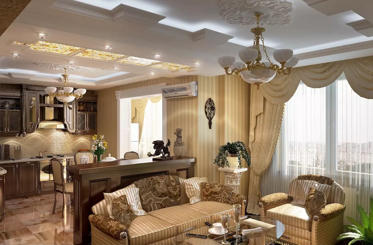 在古典风格的客厅里的窗帘（52张）：如何选择内部大厅的经典窗帘？设计的美丽例子 9767_18
