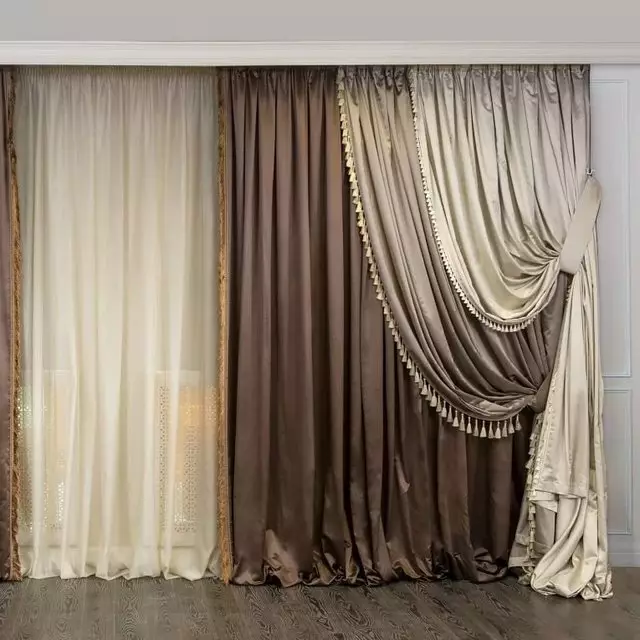 Perdele de noapte pentru hol (39 poze): Design de perdele pentru tavan Cornișă în camera de zi, Perdele duble cu cravată 9768_12