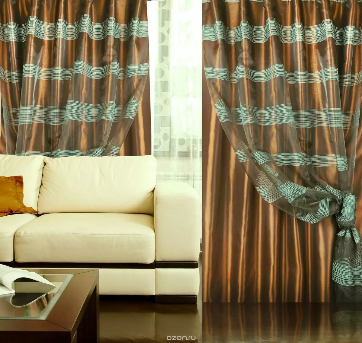 Cortinas dobles en la sala de estar (42 fotos): Nuevas cortinas de diseño en el pasillo. Café moderno y otras cortinas dobles. 9777_13