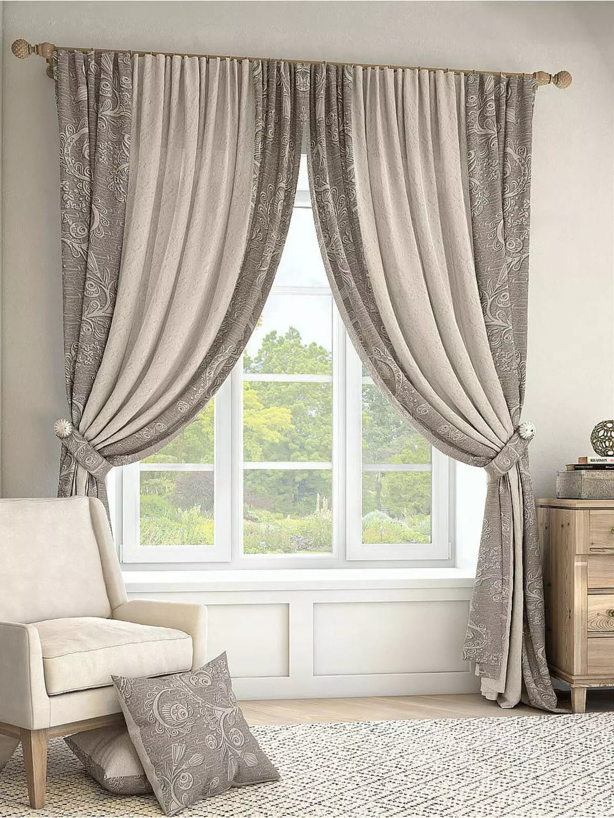 cortines dobles a la sala d'estar (42 imatges): tendències de disseny cortines de l'habitació. moderna de cafè i altres cortines dobles 9777_19