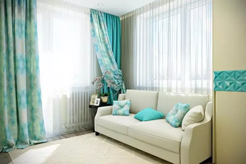 客廳裡的窗簾（148張照片）：普通公寓的大廳里美麗的窗簾。什麼應該是最佳的窗簾長度？最佳款式2021.村屋的豐富和簡單的模型，帶Lambrequins。普羅旺斯風格的窗簾應該合併什麼？ 9778_7