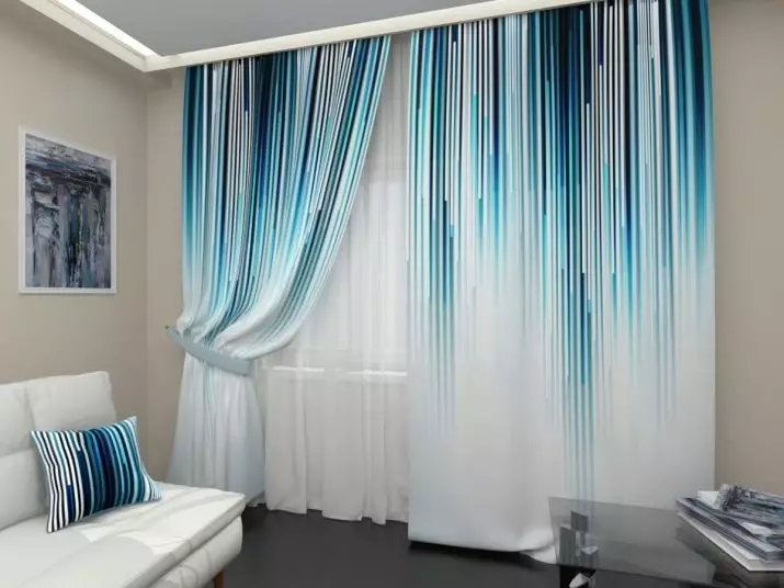 客廳裡的窗簾（148張照片）：普通公寓的大廳里美麗的窗簾。什麼應該是最佳的窗簾長度？最佳款式2021.村屋的豐富和簡單的模型，帶Lambrequins。普羅旺斯風格的窗簾應該合併什麼？ 9778_79