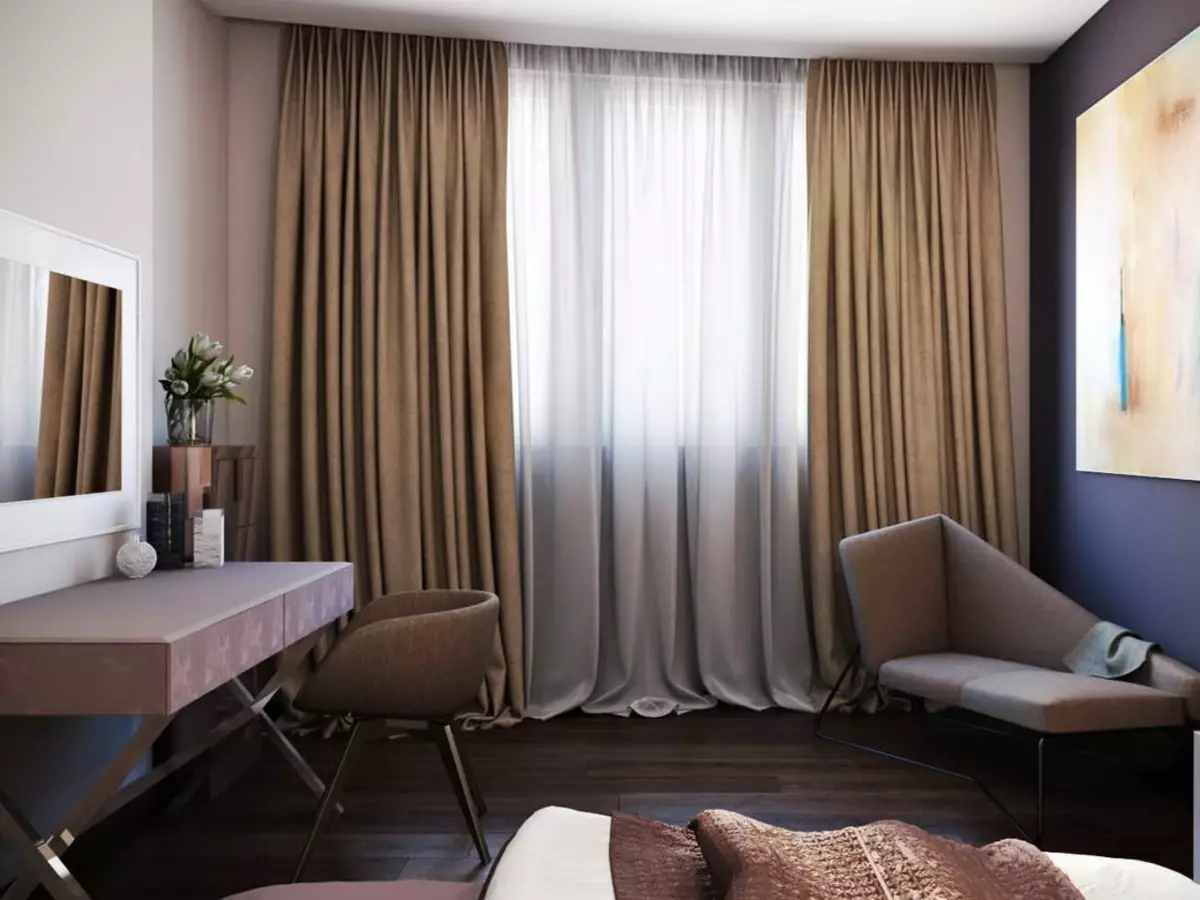 在客廳裡的棕色窗簾（26張）：大廳內部的深褐色和淺棕色窗簾。有趣的組合 9788_7