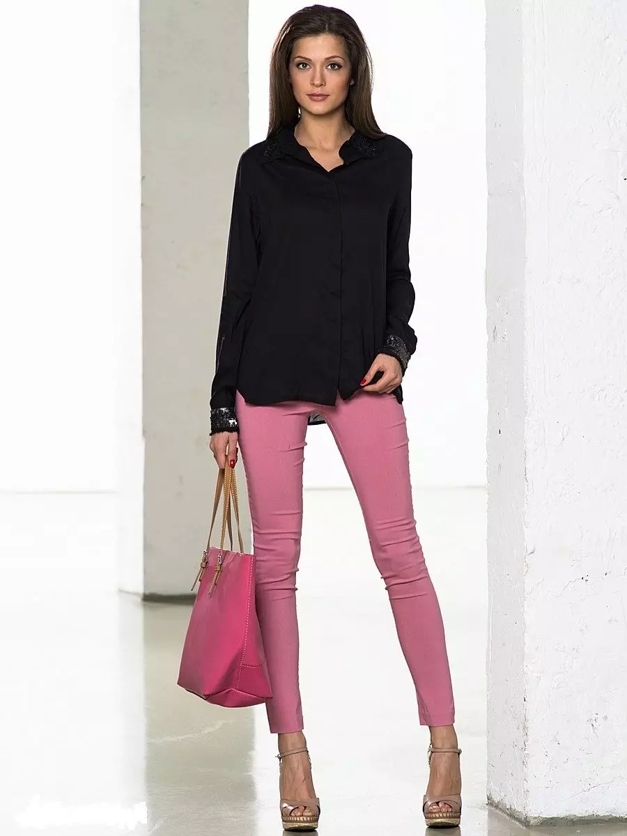 Pink şalvar (58 şəkil): geyimi nə, Popular Pink Pants Avon, Fashionable Qadın Şəkillər 978_38