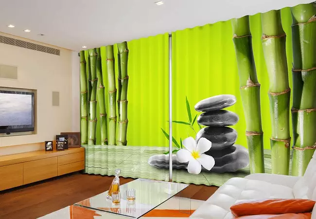 绿色窗帘在客厅内部（51张照片）：绿色窗帘设计在大厅里。内部深绿色和其他色调的窗帘 9790_27