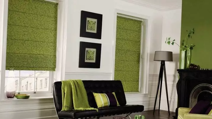 绿色窗帘在客厅内部（51张照片）：绿色窗帘设计在大厅里。内部深绿色和其他色调的窗帘 9790_50