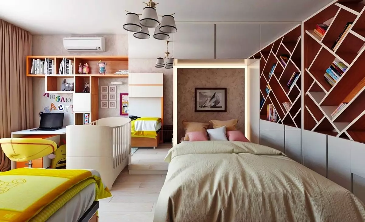 Bedroom, combined with children's (57 photos): Room zoning subtleties, Parental bedroom interior with bedroom 9798_12
