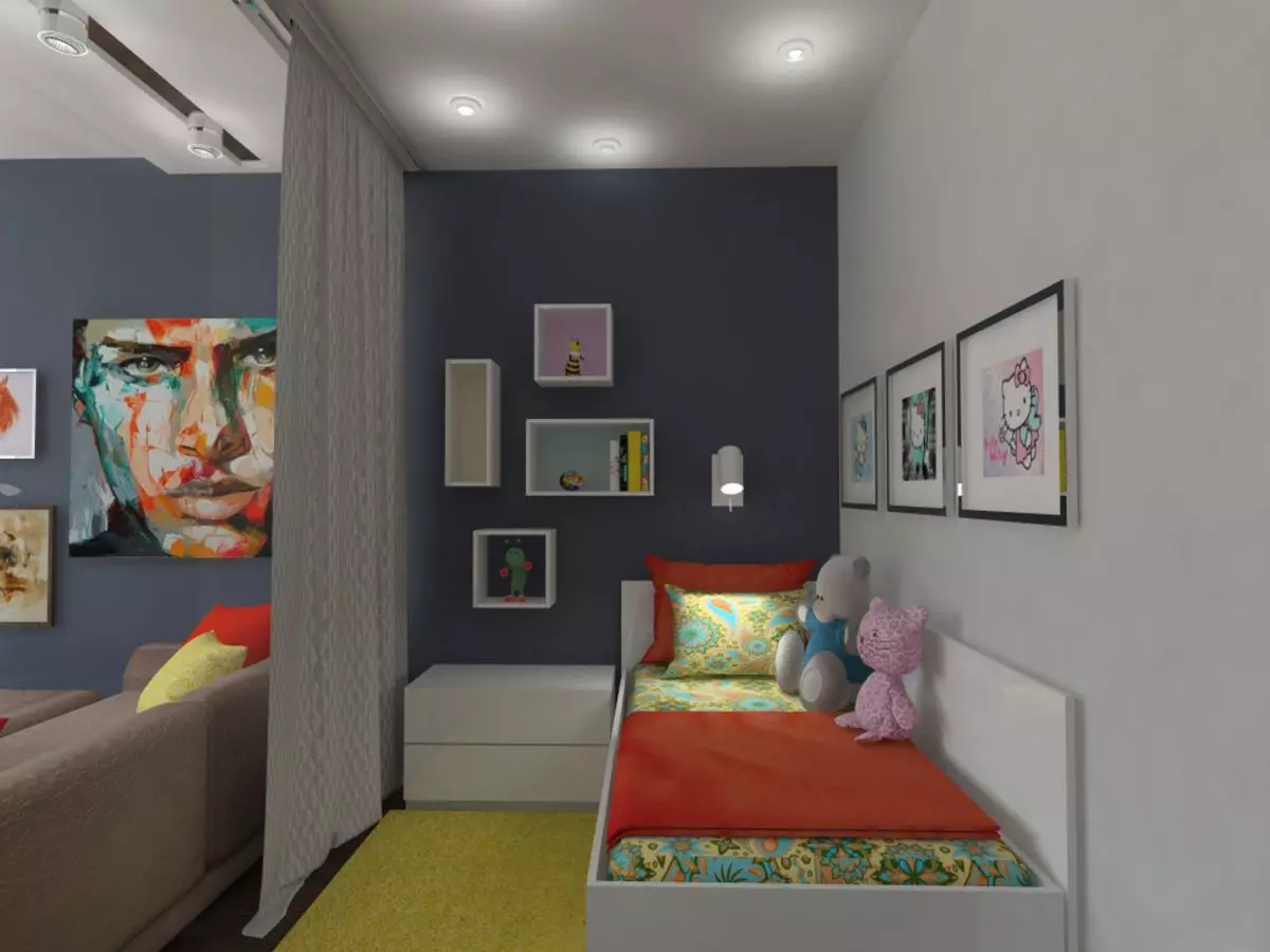 Phòng ngủ, kết hợp với trẻ em (57 ảnh): Phân vùng phòng tinh khiết, nội thất phòng ngủ của cha mẹ với phòng ngủ 9798_35
