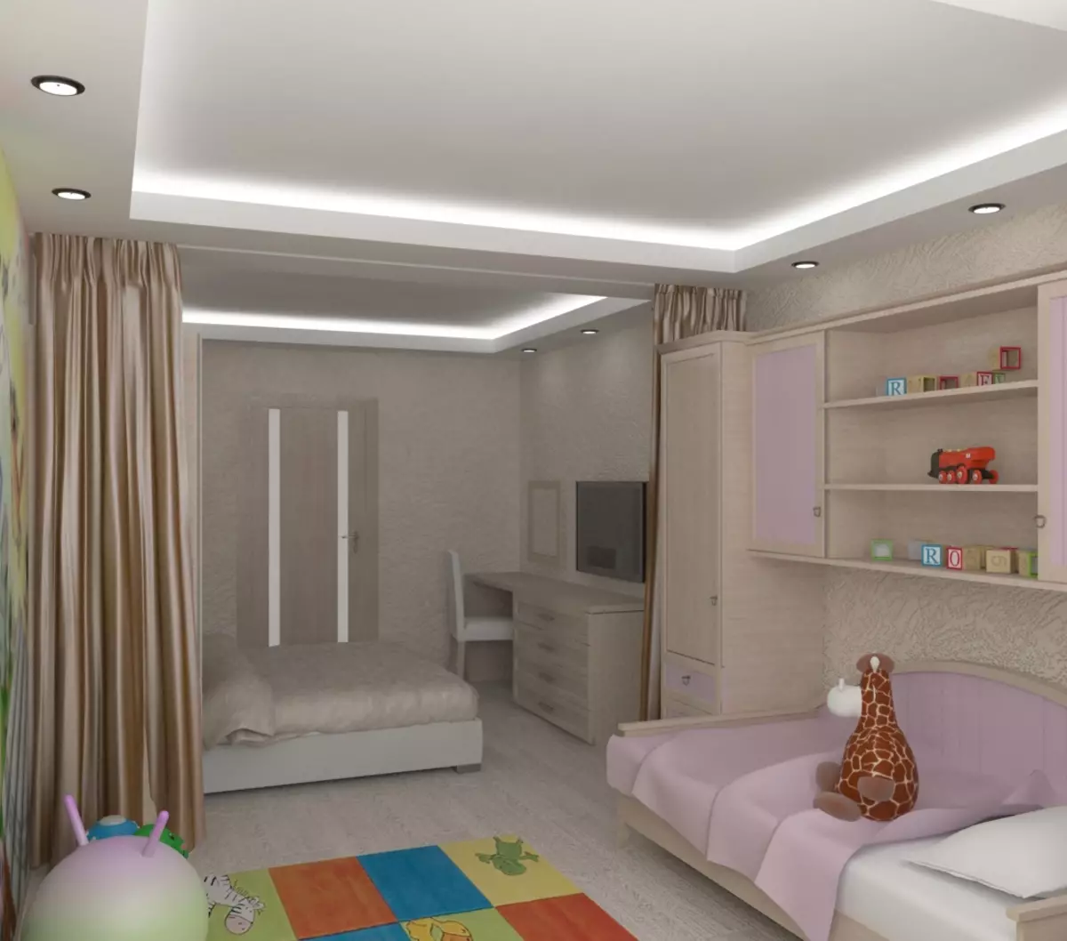 Спальня, поєднана з дитячою (57 фото): тонкощі зонування кімнати, інтер'єр батьківської спальні з ліжком 9798_42