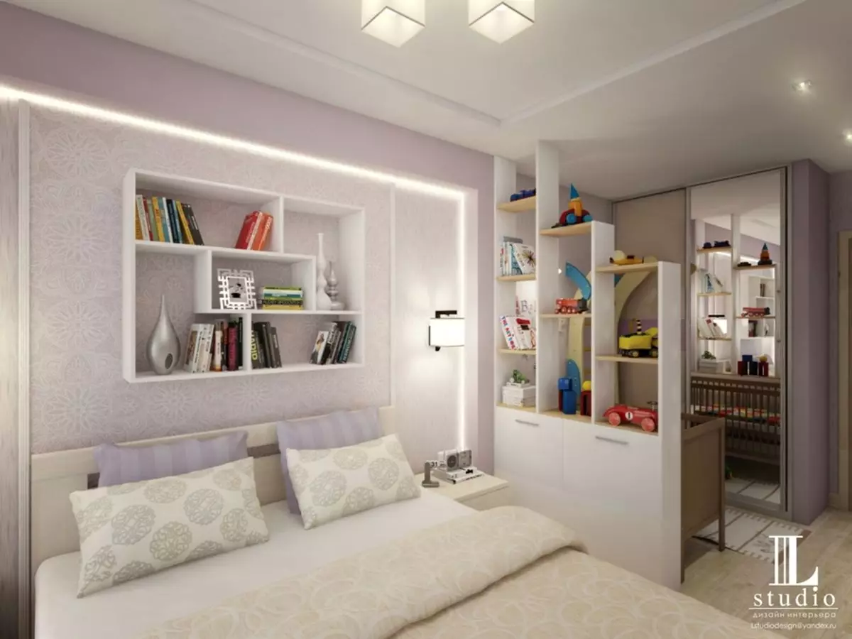 Bilik tidur, digabungkan dengan kanak-kanak (57 foto): Sinal zon bilik, dalaman bilik tidur ibu bapa dengan bilik tidur 9798_46