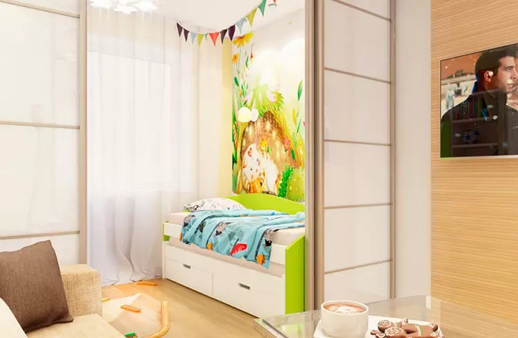 Guļamistaba, apvienojumā ar bērnu (57 fotoattēliem): istabas zonēšanas smalkumi, vecāku guļamistaba interjers ar guļamistabu 9798_49