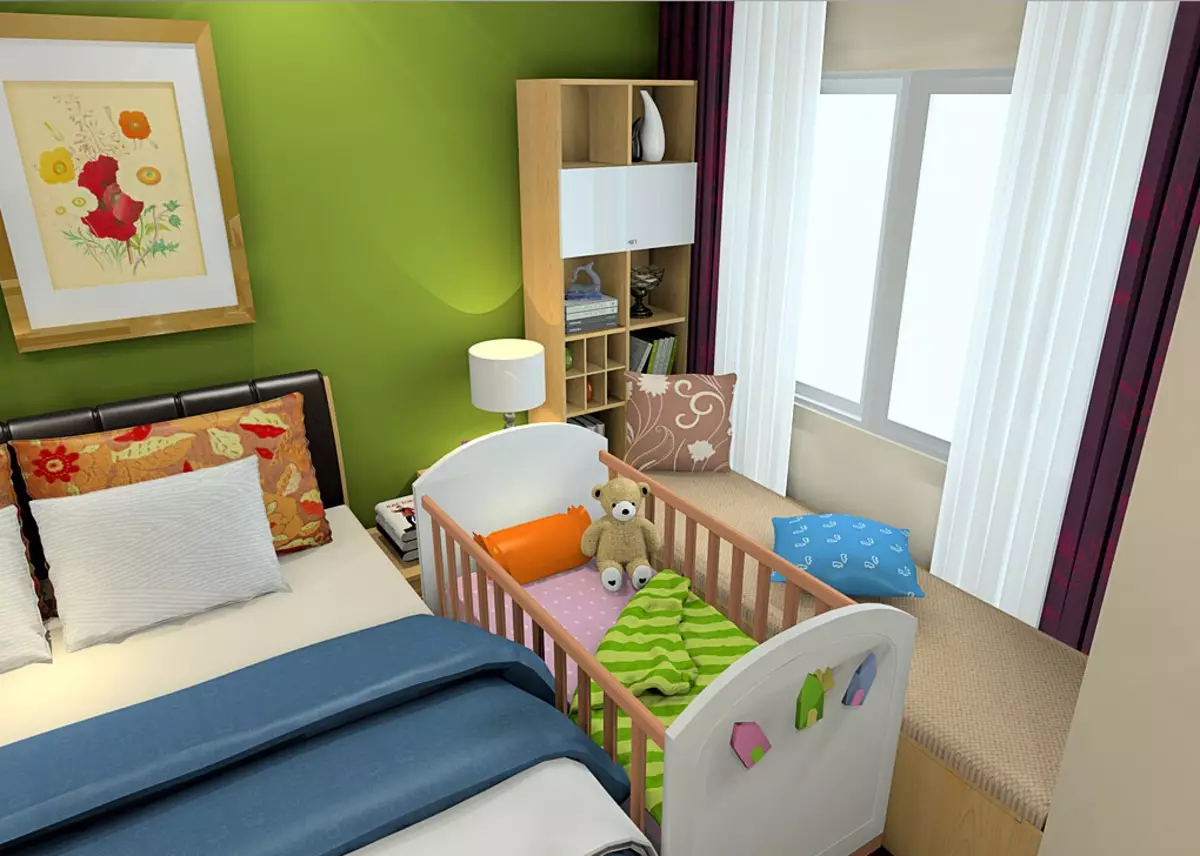Spálňa, v kombinácii s deťmi (57 fotografií): izba zónové jemnosti, rodičovský spálňa interiér so spálňou 9798_5