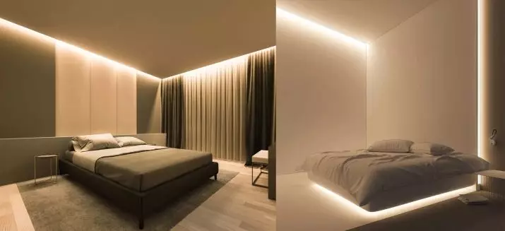 带拉伸天花板的卧室里照明（35张照片）：如何定位天花板点灯具？在卧室内部的磨砂和光泽天花板上的光线位置 9801_20