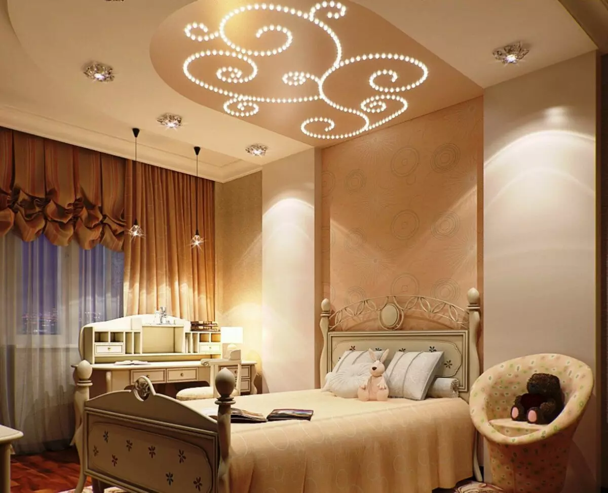 Plafond in de slaapkamer (62 foto's): plafond ontwerp met een patroon. Welke plafond is beter te doen? Mirror duplex en mooie hoge plafonds 9802_4