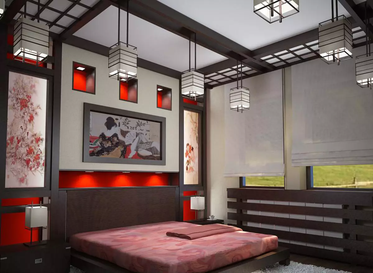 ห้องนอนในรูปแบบต่าง ๆ (84 รูป): การออกแบบ Shebbi-Chic และ Eclectic, เมดิเตอร์เรเนียนและญี่ปุ่น, การตกแต่งภายในแบบตะวันออก 9810_12