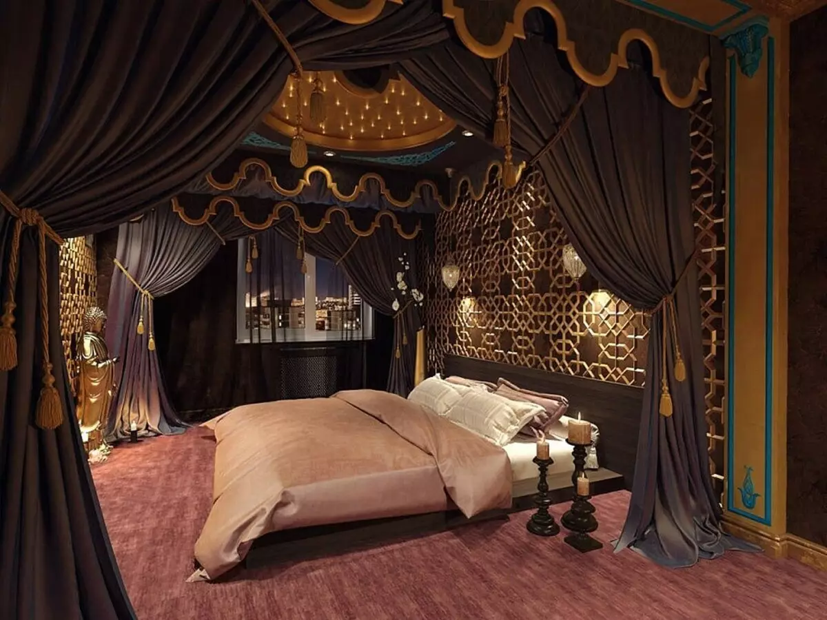 اتاق خواب در سبک های مختلف (84 عکس): شیببی شیک و الهیات، مدیترانه و طرح های ژاپنی، داخلی شرقی 9810_42