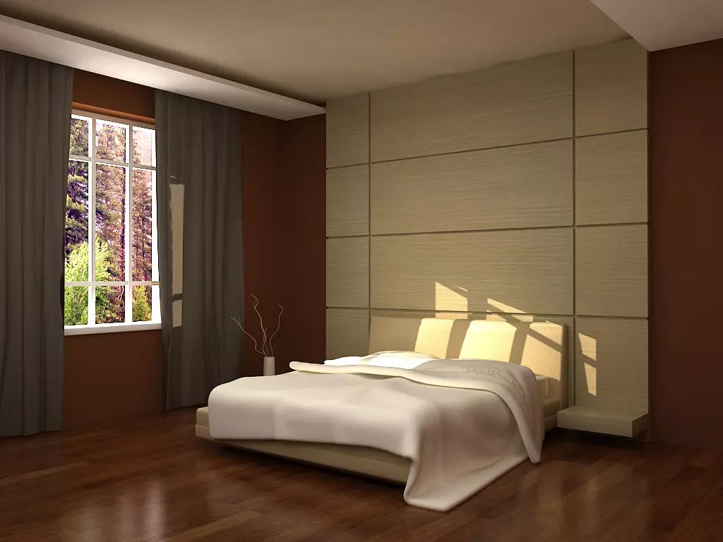 Makuuhuoneen paneelit (49 valokuvaa): 3D-seinien seinien, puisten ja muiden paneelien seinien ominaisuudet, kauniit esimerkit sisustussuunnittelusta seinäpaneeleilla 9813_10