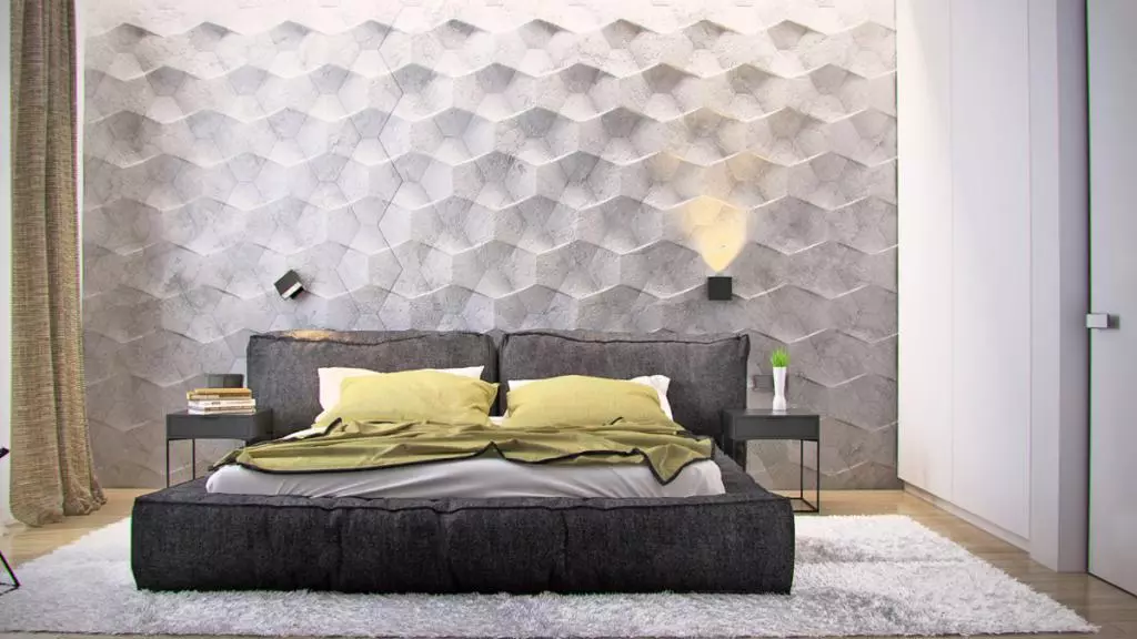 Panneaux de chambre (49 photos): caractéristiques des murs de murs 3D, de panneaux en bois et autres, magnifiques exemples de design intérieur avec panneaux muraux 9813_14