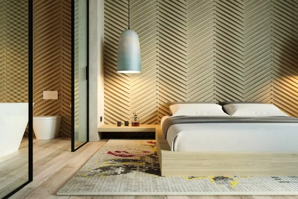 Paneles de cuarto (49 fotos): Características das paredes de paredes 3D, madeira e outros paneis, fermosos exemplos de deseño de interiores con paneis de parede 9813_17