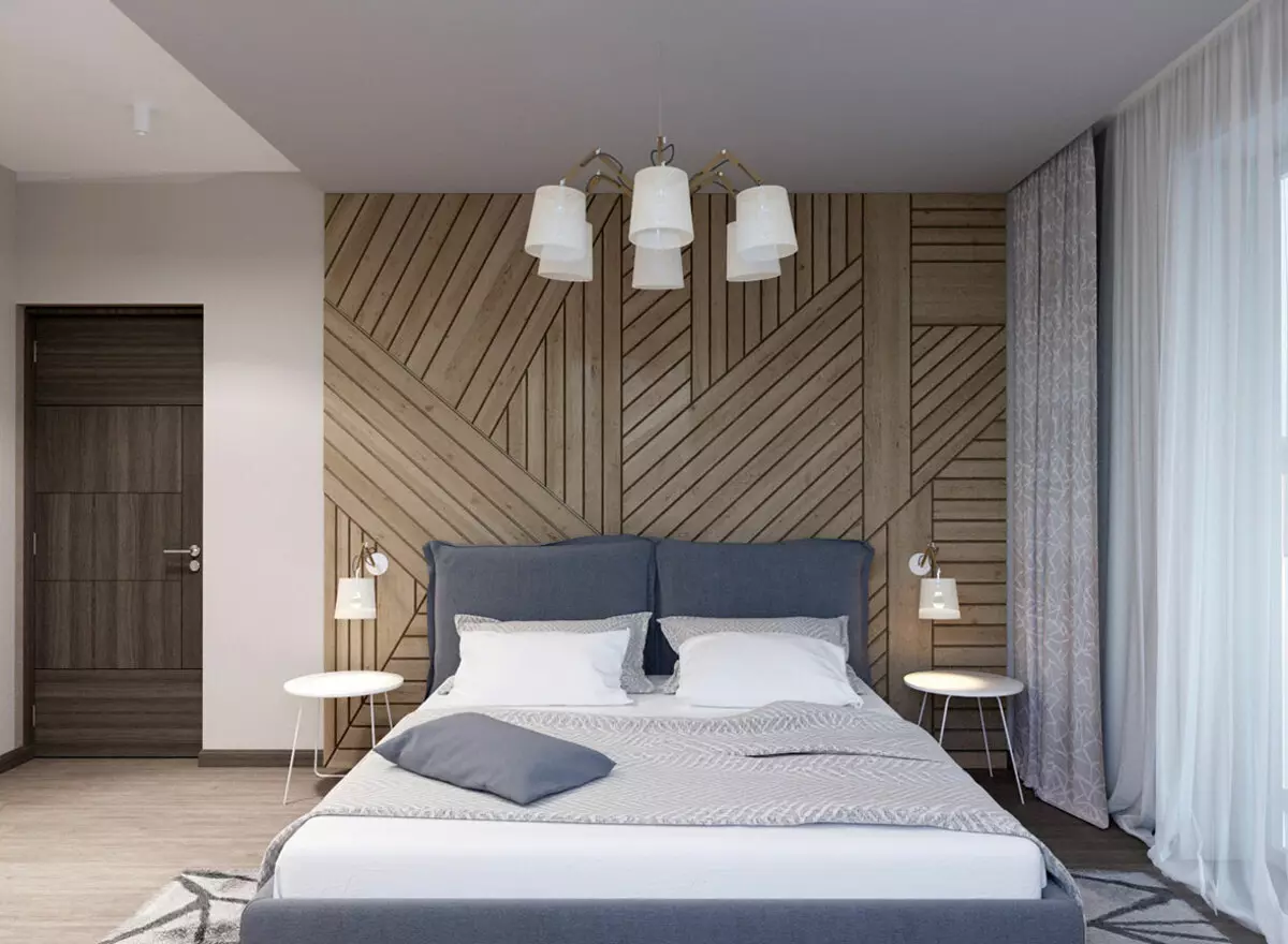 Paneli za spavaće sobe (49 fotografija): Značajke zidova 3D zidova, drvenih i drugih ploča, prekrasnim primjerima dizajna enterijera sa zidnim pločama 9813_18