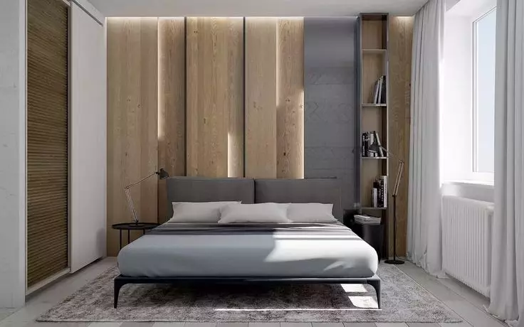 Makuuhuoneen paneelit (49 valokuvaa): 3D-seinien seinien, puisten ja muiden paneelien seinien ominaisuudet, kauniit esimerkit sisustussuunnittelusta seinäpaneeleilla 9813_38